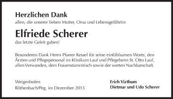 Traueranzeige von Elfriede Scherer von Pegnitz-Zeitung